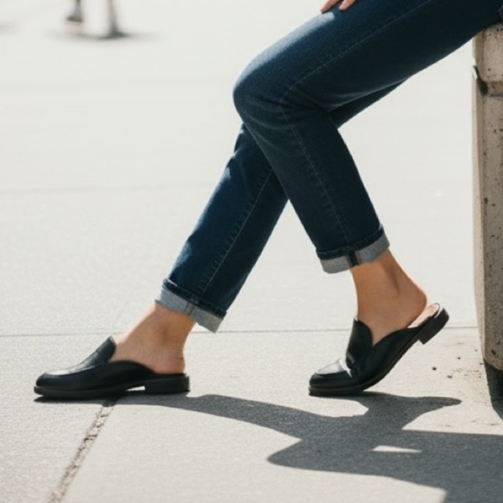 Clark’s Black Leather Slip-On Shoes - Picture 2 of 8